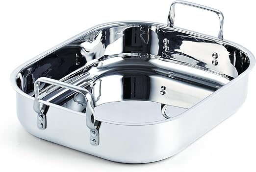 Cooks Standard Stainless Steel Roaster Pan with V-Shaped Rack, Inner 14-Inch x 11-Inch; Edge 15-Inch x 12-Inch; Turkey Roasting Pan Bakeware for Oven, Rectangular