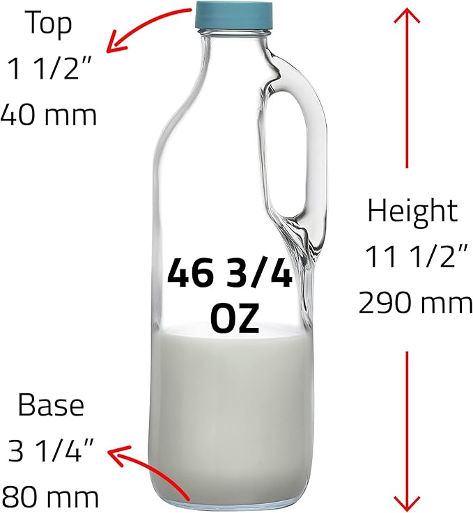 2 Pc 47oz Clear Glass Bottle Set with Handle and Lids - Airtight Food Jug - Glass Kitchen Pitcher (4)