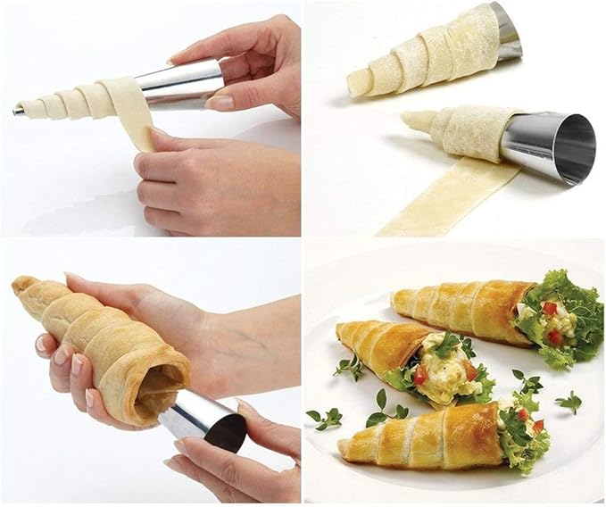 Non-stick Cream Horn Molds Stainless Steel, FantasyDay 5 inch Large Size Cannoli Tubes Kit Pack of 16 Baking Cones Pastry Roll Horn Croissant Mold - Christmas Anniversary Free Standing Cone Shape