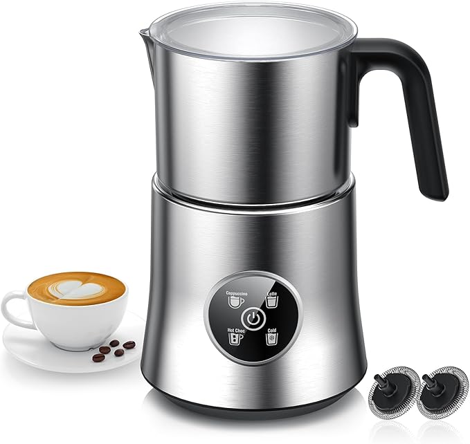 Milk Frother and Steamer, Electric Frother with Detachable Stainless Steel Jug, Hot & Cold Foam Maker for Latte, Cappuccino, Coffee, 4-in-1 Automatic Milk Warmer, 17oz Heat