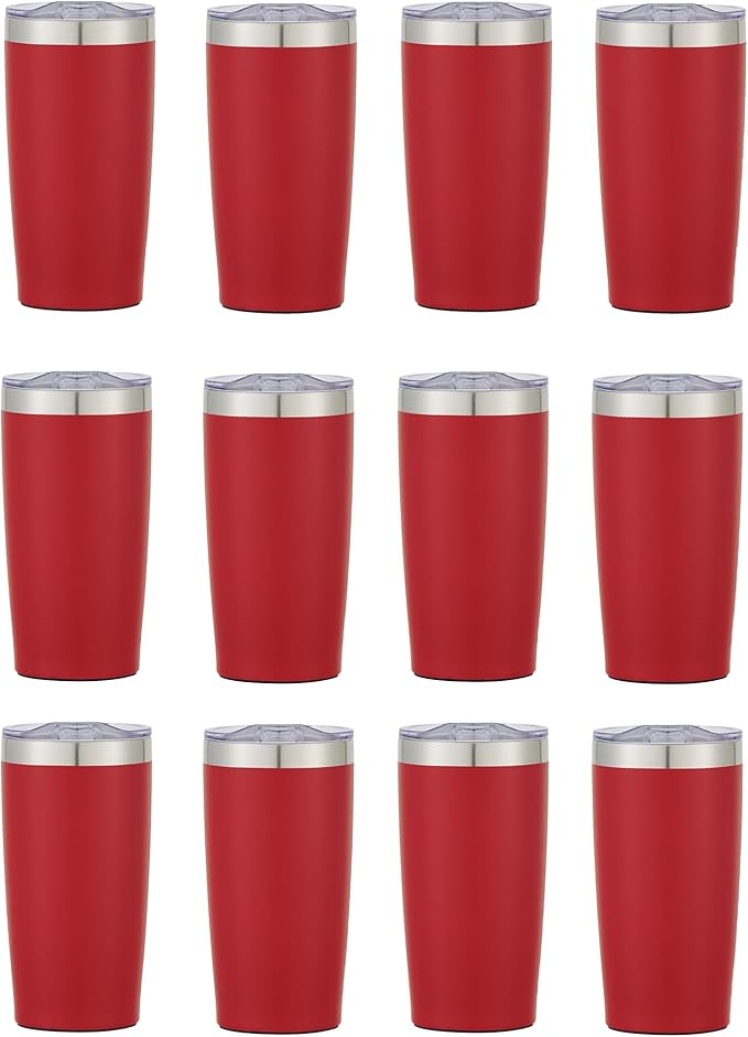 12 Ct of 20 Oz Two-Tone Himalayan Stainless Steel Tumbler with Lid – Red – Customizable Insulated Cups for Water, Coffee, Hot & Iced Drinks – Great for DIY, Events, Work