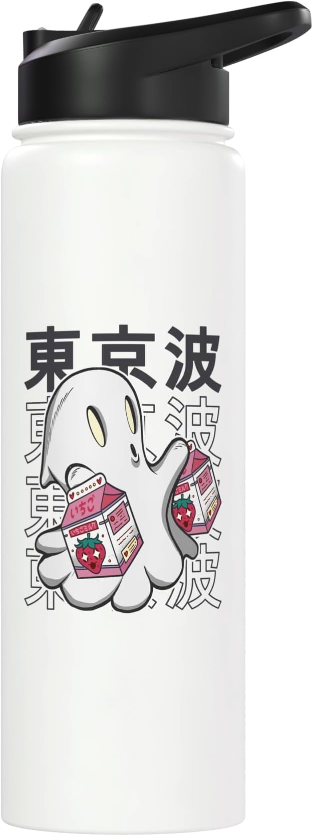 Kawaii Ghost Strawberry Milk Cartons Japan Boo Girls Anime Stainless Steel Insulated Water Bottle