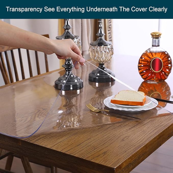 Wadrac Multisize Plastic Clear Table Cover Protector-1.5mm Thick 40x98 inch Non-Slip Anti Scratch PVC Transparent Desk Covers Table Cloths for Dining Room Meeting Table Kitchen Counter Table