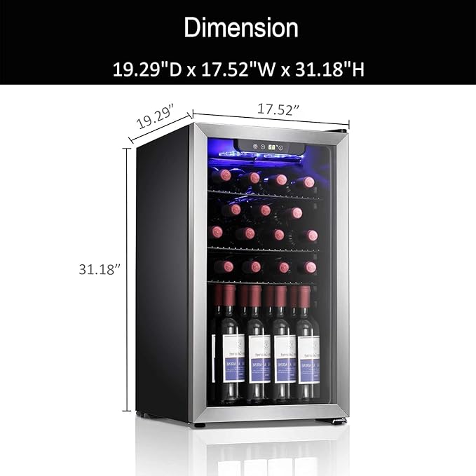 Antarctic Star 26 Bottle Wine Cooler/Drink Beverage Refigerator Small Wine Cellar for Soda Beer Counter Top Bar Wine Freestanding Clear Glass Door for Home Office or Bar 3.1cu.ft, Silver