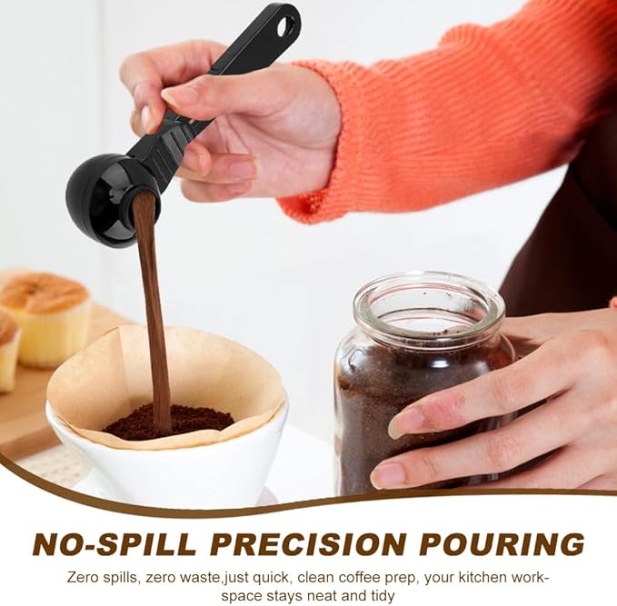 Coffee Scoop & Funnel for K-Cups Reusable, Coffee Spoon with Slide Scoop Measuring Scoo p with Funnel for Filling Water Bottles for Ground Coffe e Protein Powder without Spilling (black2)