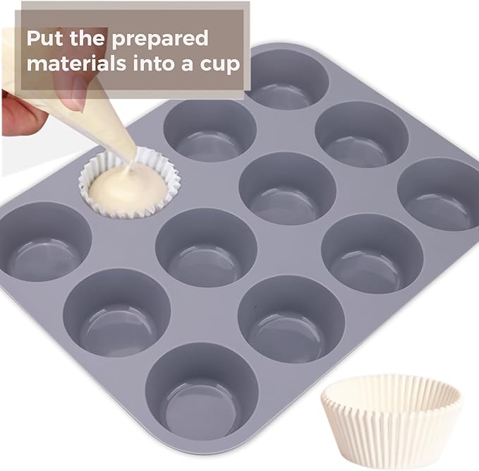 3 Pack 12 Cups Silicone Muffin Pan,Nonstick Regular Silicone Cupcake Pan, For Making Muffin Cakes, Tart and Bread