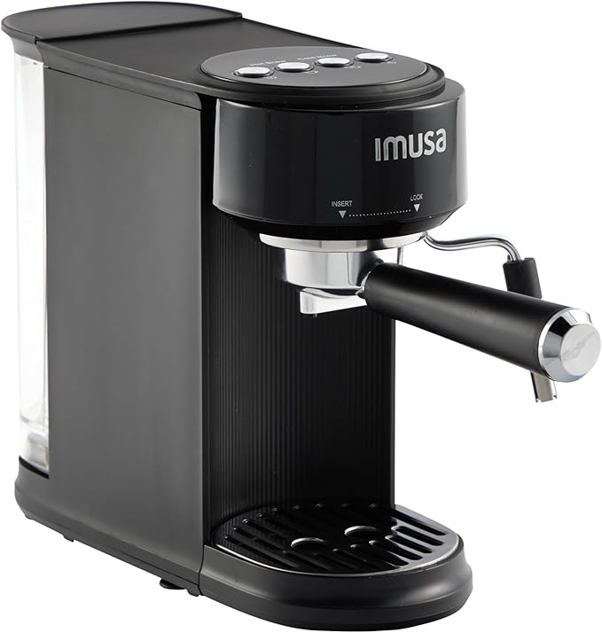 IMUSA 20 Bar Espresso Machine with Milk Frother, Compact 1-2 Cup Espresso & Cappuccino Maker, Thermoblock Fast Heating Coffee Machine, Hot & Iced Latte, Macchiato & Mocha Maker, Matte Black