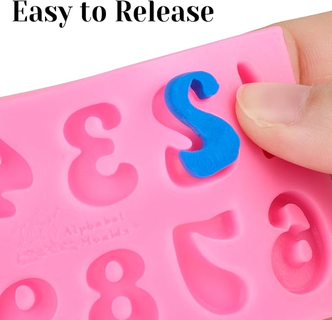 5 PCS Silicone Letter Molds, Non-Stick Number Heart Rose Flower Fondant Molds for Chocolate, Candy, Cake Decoration, Cupcake Topper