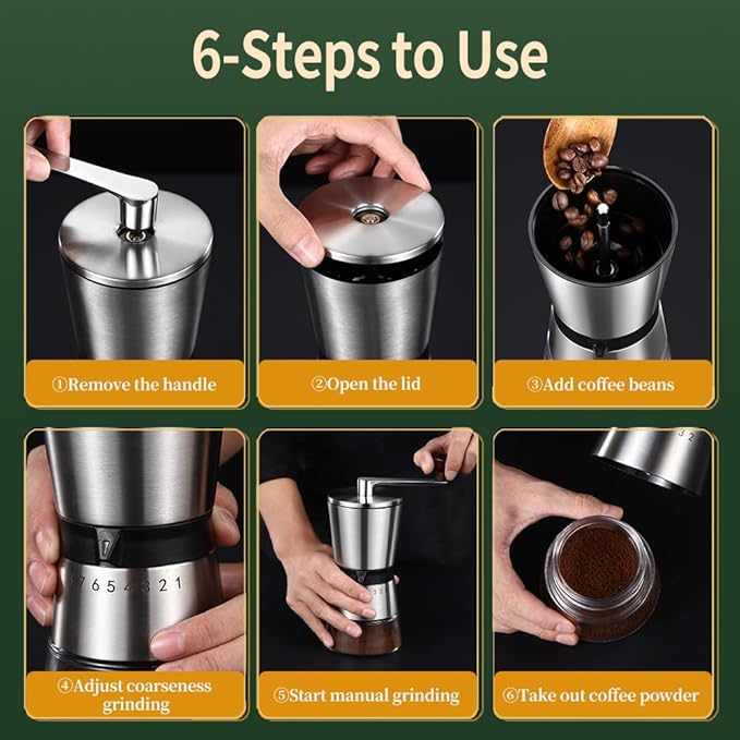 Manual Coffee Grinder - 8 Adjustable Coarseness Settings, Hand Crank Coffee Mill, Large Capacity, Portable Hand Coffee Grinder for Moka pot, French Press, Drip, Espresso, Gift