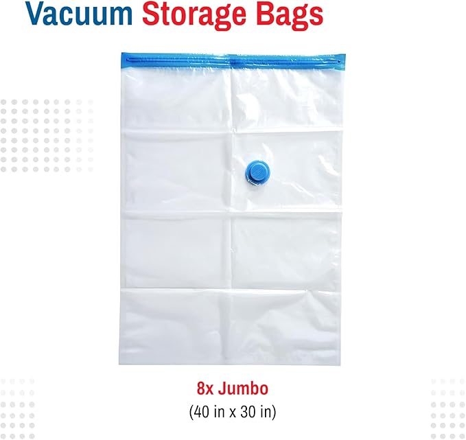 Spacesaver 8 Pack Jumbo Vacuum Storage Bags for Blankets & Clothes – Jumbo Vacuum Sealed Compression Bags with Hand Pump – Space Saver Storage Bags for Bedding, Moving, Travel & Organization