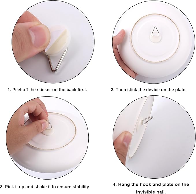 30pcs Adhesive Wall Plate Hangers, Invisible Vertical Plate Holders for Display 0.83 Inch Strong Adhesion Picture Hangers for Decoration Wall Art