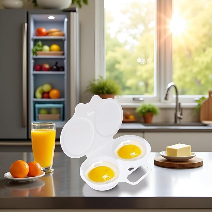 2Pcs White Egg Poacher, Microwave Egg Boiler Poacher, 2 Cavity Nonstick Poached Egg Maker With Lid, Egg Poacher Microwave Egg Cooker, Double Drain Poached Egg Cups Cookware（13 * 5cm）
