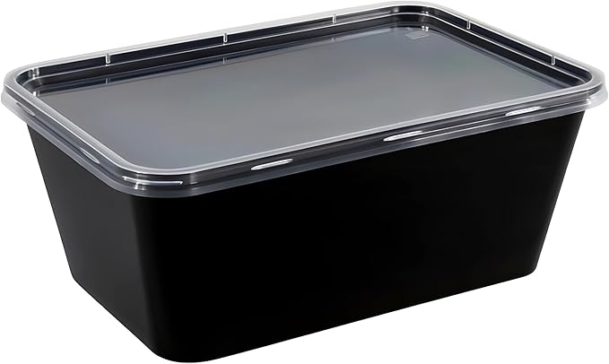 Bluesky Versatile Rectangle Containers-(Pack of 10) -Perfect for Meal Prep & Storage, 34 oz, Black
