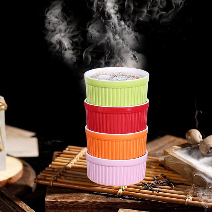 Ramekins 4oz,Creme Brulee Ramekins and Souffle Dishes,Porcelain Oven Safe Baking Bowls,Pudding Cups,Dipping bowl,Set of 6,White