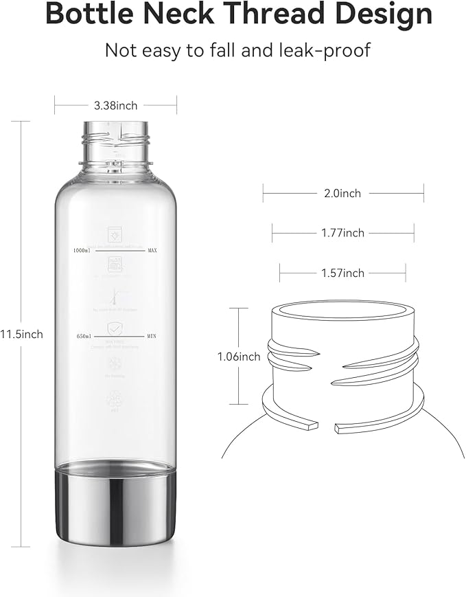 MOKKOM Sparkling Water Maker Stainless Steel & 1L Reusable Soda Maker Bottle