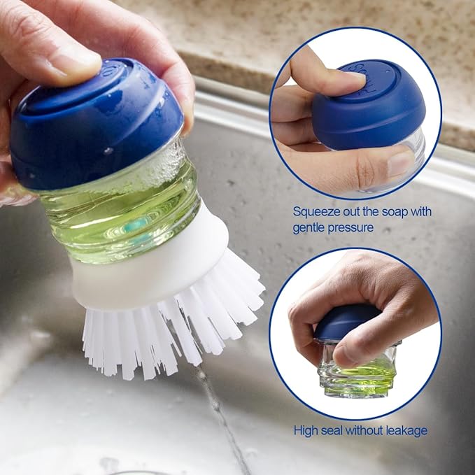 CELOX Cleaning Brush Set, 2 Dish Brush with soap Dispenser & 2 Heavy Duty Scrub Brush