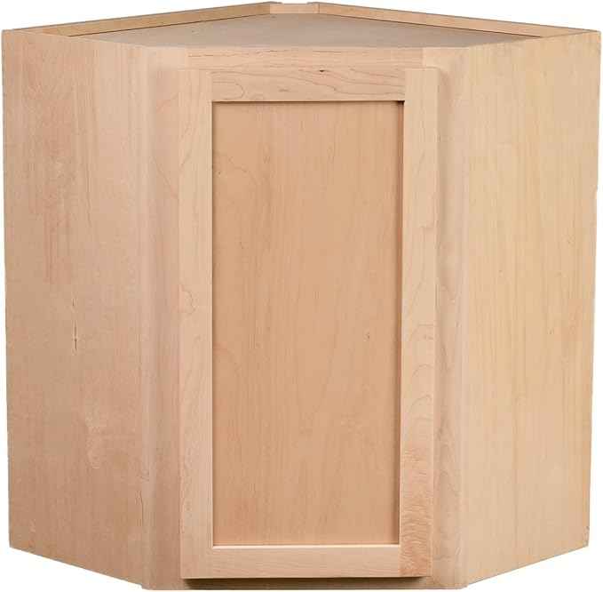 Quicklock RTA (Ready-to-Assemble) 42" Tall Wall Kitchen Cabinets - Shaker Style | 100% Hardwood | Made in America | Soft Close Hardware (Raw Maple, 12" D x 24" W x 42" H Corner)