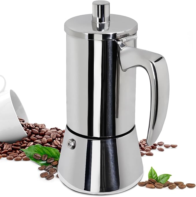 4 Cup Thickened Moka Pot 304 Stainless Steel 200ml Italian Espresso Coffee Maker Stovetop CoffeeMakers Mocha Pot Percolator for Induction Stove Classic Cafe Makers Portable for Easy Brewing
