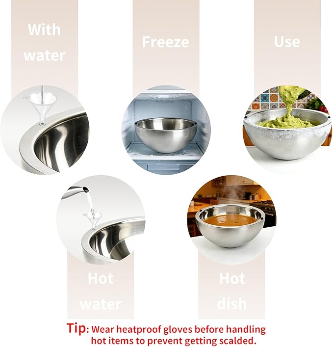 Dip Chiller Bowl 1 Pack- 70 OZ Large Capacity, Frozen Ice Stainless Steel Insulated Party Serving Bowl, Salad Pod for Parties Salsa, Guacamole, Condiments, Sauces, Keeps Food Hot or Cold (1)