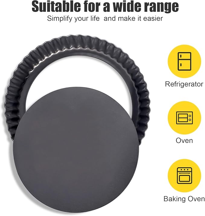 Tart Pan Removable Bottom 9 Inch Tart Pans Round Nonstick Quiche Pan Carbon Steel Quiche Baking Dish with Fluted Edges Fruit Tart Molds for Baking Pie Mold Pizza Chiffon Cake Dessert