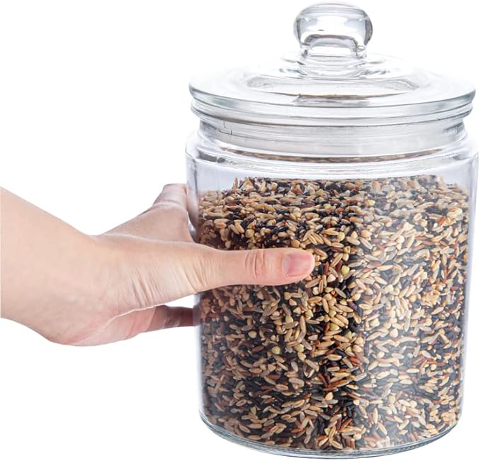 Restaurantware Vetri 0.5 Gallon Glass Storage Jar 1 Dishwashable Glass Cookie Jar - Airtight Seal Wide Opening Clear Glass Candy Jar Knob Handle Lid For Kitchen Laundry Or Storage