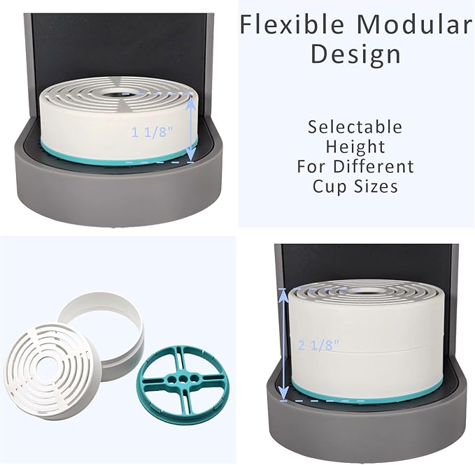 Elevate Anti-Splash Cup Riser Accessory for most Keurig K-cup, Cuisinart Single Serve, and other Coffee Makers, Adjustable for Cup Size and Drip Tray Type (White with Turquoise)