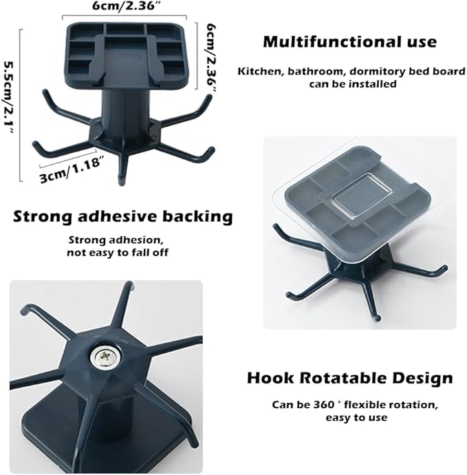 4 PCS Under Cabinet Kitchen Utensil Hooks 360° Rotation Adhesive Nail Free Hanging Rack for Kitchen Utensils, Tools, Towel, Knife (Black)