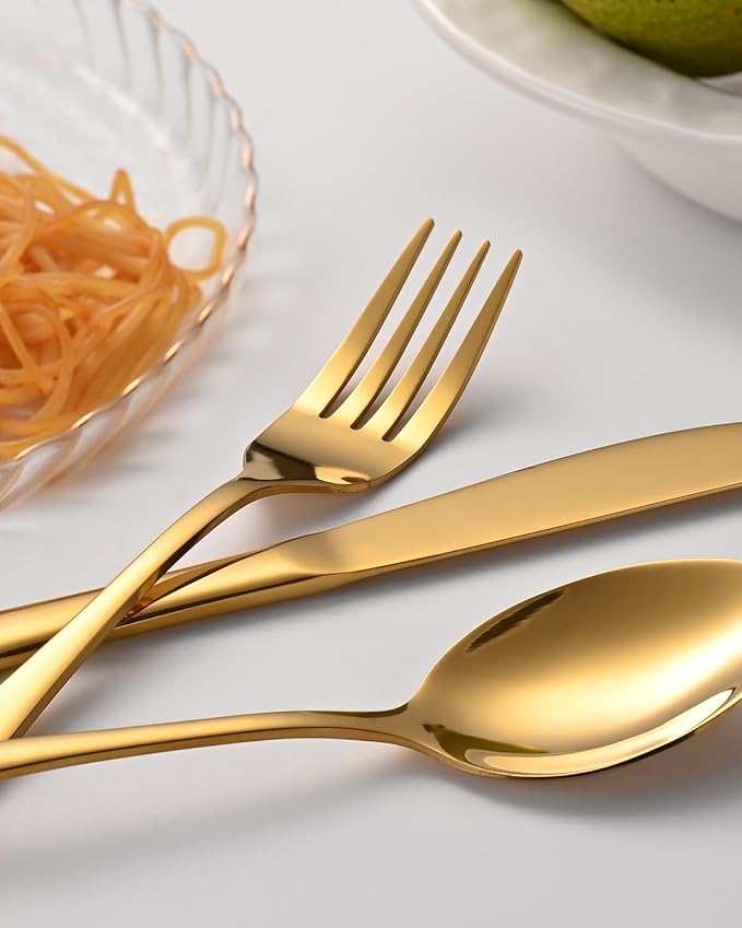 60 Piece Gold Silverware Set - Service for 20, Stainless Steel Flatware Cutlery Set Include Knife Spoon Fork, Mirror Polished Gold Utensils for Wedding, Restaurant, Home, Dishwasher Safe
