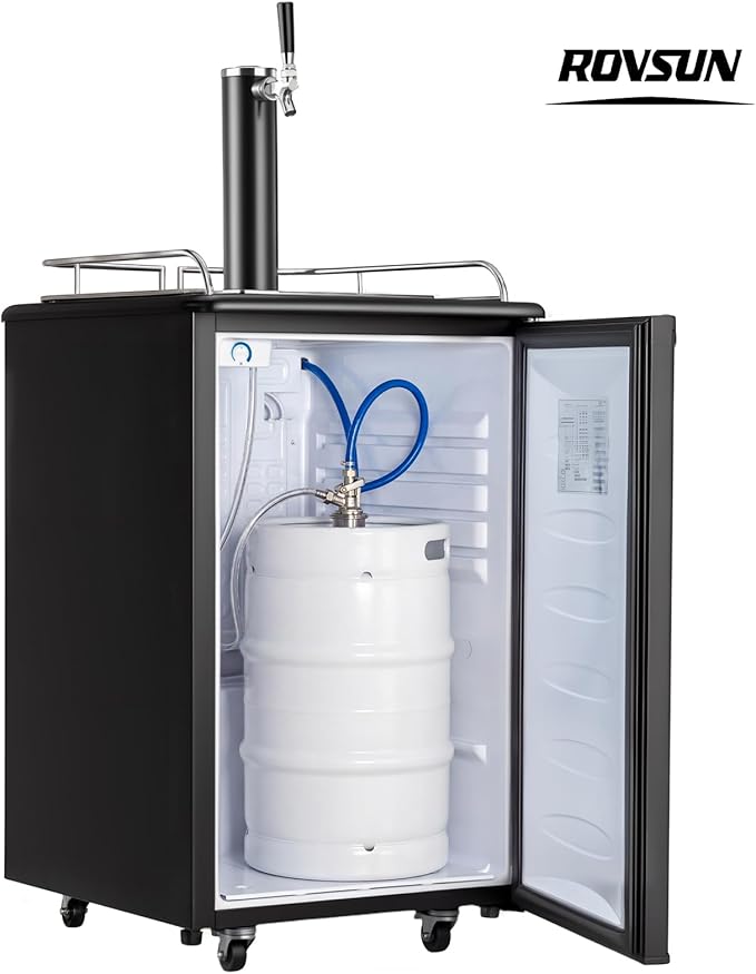 ROVSUN BF-152 Full Size 5.4 Cu.Ft, Beer Kegerator with CO2 Tank Included, Draft Beer Dispenser for Home Bar, 152L Beverage Refrigerator Direct Cool, Metal Cabinet, Single Tap, Black