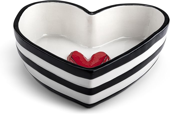 DEMDACO Heartful Home by Tracy Pesche Collection Red Heart with Black Trim Medium 6.25 x 6 Stoneware Tabletop Candy Dish Cookie Canister