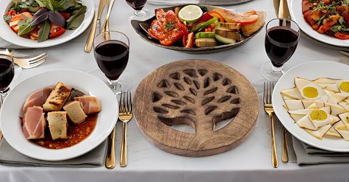 Handmade Wooden Trivet For Hot Dishes Plates & Pots Holder Hot Pad For Kitchen & Dining Table Decor Cookware Heat Resistant Rustic Decorative Carvings Tabletop Home & Dining Table Essentials (Antique)