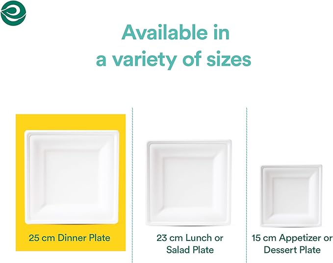 ECO SOUL Compostable Paper Plates 10 Inch (200 Count) Heavy Duty Disposable Dessert Plates, Eco-Friendly Sugarcane Bagasse Small Plates For Appetizer- White
