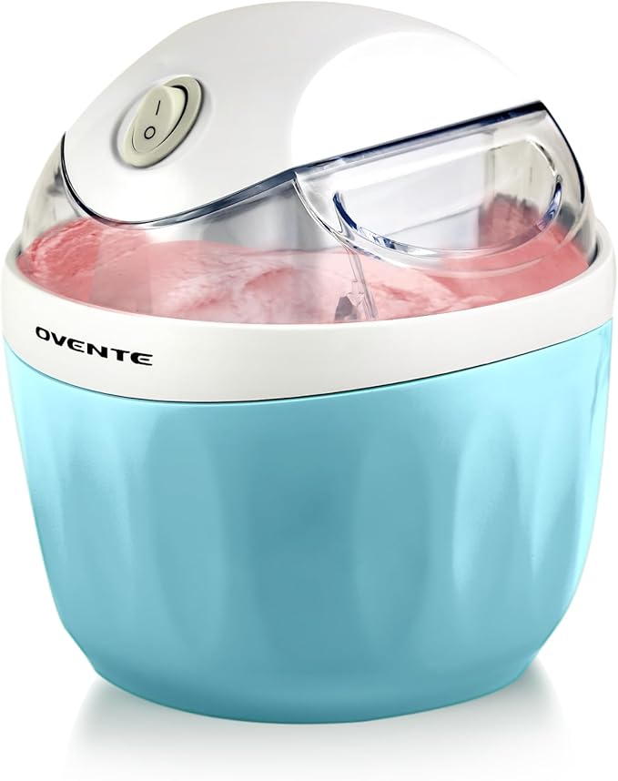 OVENTE Electric Ice Cream Maker with Easy-Lock Lid, 1QT Freezer Bowl for Healthy & Homemade Frozen Yogurt, Sorbet and Gelato, Mini Kitchen Appliance Ideal for Summer Desserts for Kids, Blue ICM110BL