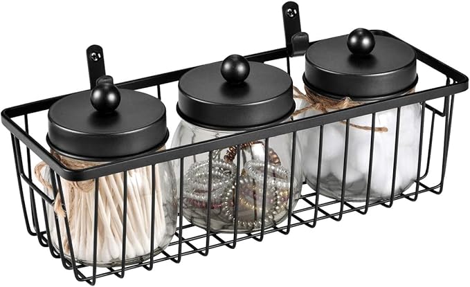 SheeChung Hanging Wall Wire Baskets - Small, 3 Pack - Portable Metal Wall Mount Basket, Farmhouse Rustic Home Food Storage Organizer for Cabinets, Pantry, Closets, Bathroom, Kitchen, Bedroom (Black)