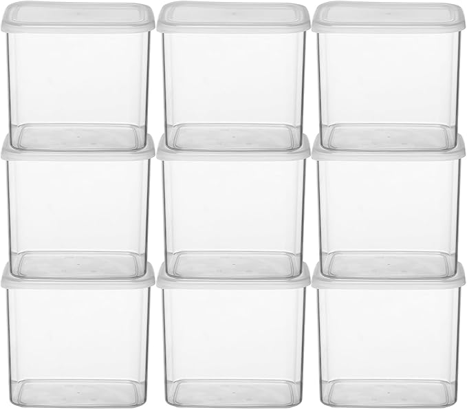 novelinks Clear Plastic Jars with Lids, Reusable Empty Rectangular Storage Containers for Household and Kitchen Organizing (9 Pack Medium)