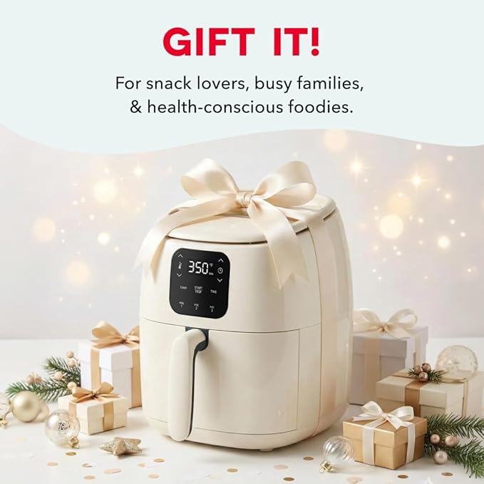 Dash Ceramic Nonstick Tasti-Crisp Digital Air Fryer - Includes Digital Display, Nonstick Basket, and Preset Buttons for Quick Meals - Cream, 2.6-Quart