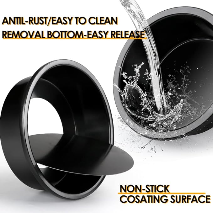 6 Inch Round Cake Pan Set of 3, Nonstick Coating Baking Round Cake Pans with Remvable Bottom for Birthday Layered Cakes,Party, Circle Cake Tins With Wider Grips for Oven Air Fryer, Black
