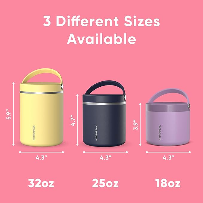 Hydrapeak 18oz Stainless Steel Vacuum Insulated Food Jar | Hot Food and Cold Food, Wide Mouth Leak-Proof Soup Jar for Adults, 10 Hours Hot and 16 Hours Cold (Neon Crush)