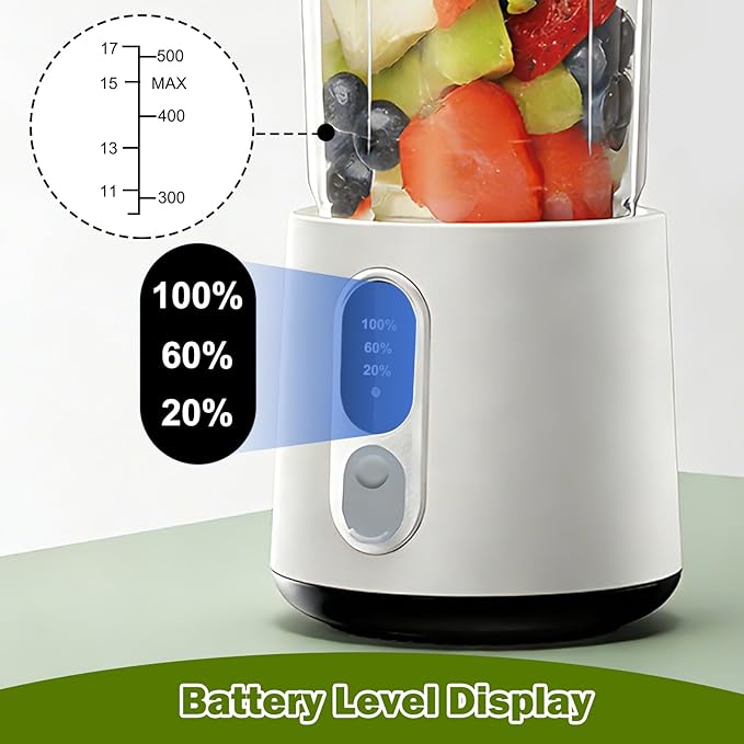Portable Blender for Shakes and Smoothies - 300 Watt Small Blender 500ML Electric Juicer Personal Blenders for Shakes and Smoothies Portable juicer with Type-C Rechargeable