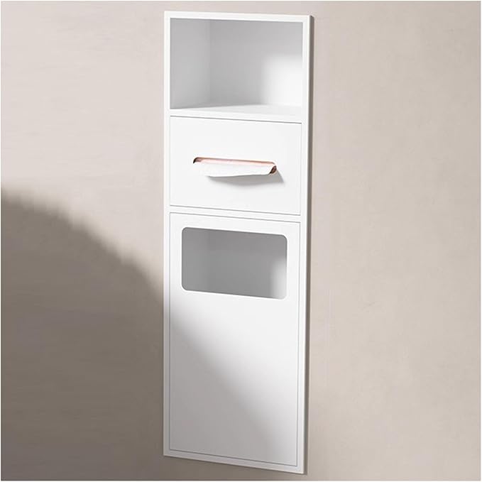 Hidden Trash Can Cabinet, Stainless Steel Recessed Bathroom Shower Niche, Waterproof Wall Niche Toilet Tissue Holder, Built-in Trash Can Alcove Toiletries Storage Rack