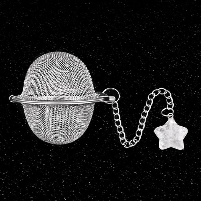 5 Pcs Tea Filter Stainless Steel with Star Crystal Energy Stone Tea Strainers with Fine Mesh Extend Chain Hook Tea Ball Infuser for Loose Tea Leaves Spices Seasonings