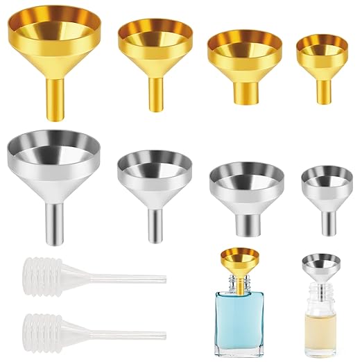 8 Pcs Small Metal Funnel,Mini Funnel for Essential Oil with 2 Pack Mini Pipette,Suitable for Filling Small Mini Bottles,Flask,Laboratory Bottles Powders Essential Oils Perfume(Silver and Gold)