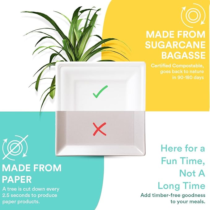 ECO SOUL Compostable Paper Plates 6 Inch (1000 Count) Heavy Duty Disposable Dessert Plates, Eco-Friendly Sugarcane Bagasse Small Plates For Appetizer- White