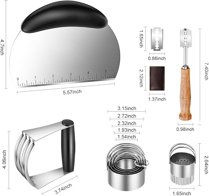 Pastry Cutter, Biscuit Cutter, Dough Scraper, Bread Lame, Stainless Steel Pastry Blender Set, Dough Cutter Biscuit Cutter Sourdough Bread Scoring Tool Dough Blender Tools & Pastry Utensils (5 Pcs/Set)