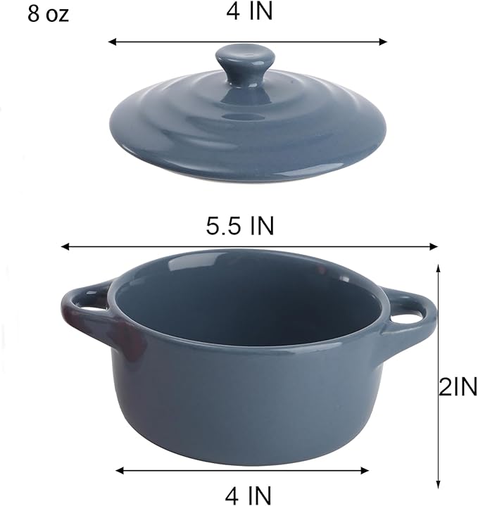 Jucoan 4 Pack Porcelain Ramekin with Lids and Handles Oven Safe, 8 oz Round Ramekins Souffle Creme Brulee Baking Dish, Pudding Custard Dish, Individual Servings Mini Casserole Dishes, 4 Colors