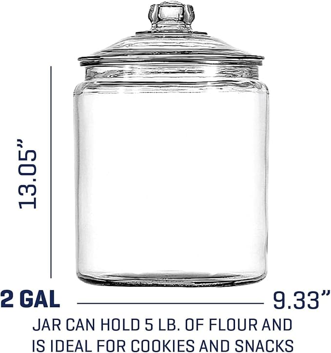 Anchor Hocking Heritage Hill Glass Jar with Lid, 2 Gallon Capacity, with 2 Chalkboard Labels and Chalk
