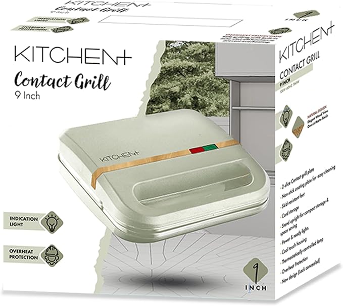 Living+ 9-Inch Electric Grill & Panini Press – Non-Stick Indoor Grill, 2-Slice Panini Grill Press Sandwich Maker with Indicator Lights, Overheat Protection, Cool Touch Housing, Wood Trim Design, 760W
