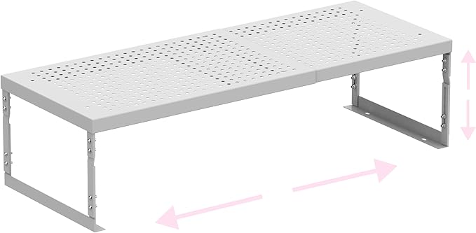 Stackable Expandable Metal Shelf Organizer - Adjustable Wire Storage Rack with Holes for Kitchen, Bathroom, Cabinet, Office - Space Saving, Durable & Sturdy Design（1PACK/Medium/White
