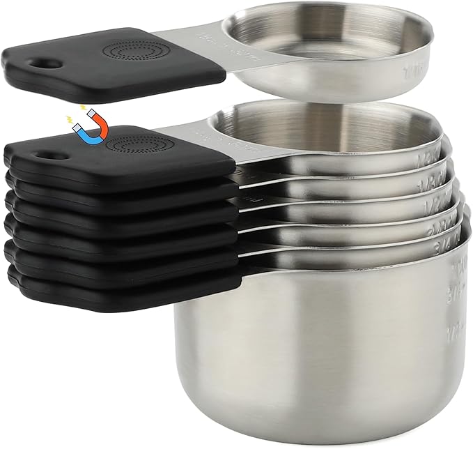 Measuring Cups Stainless Steel Magnetic Measuring Cups Set of 7 Stackable Nesting Heavy Duty Metal Measure Cup for Measuring Dry or Liquid Ingredients