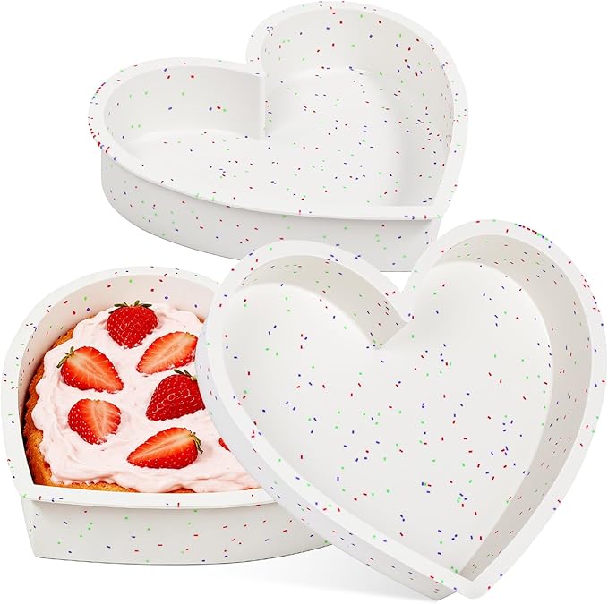 10 Inch Heart Shaped Cake Pans Silicone Large Nonstick Heart Cake Pan Set of 2, Food Grade Silicone Heart Molds for Baking, Easy to Clean Oven Air Fryer Freezer Safe（Cream, Confetti）